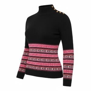 Lilly Pulitzer Fair Isle Button Shoulder Sweater Small Cashmere Vintage Black